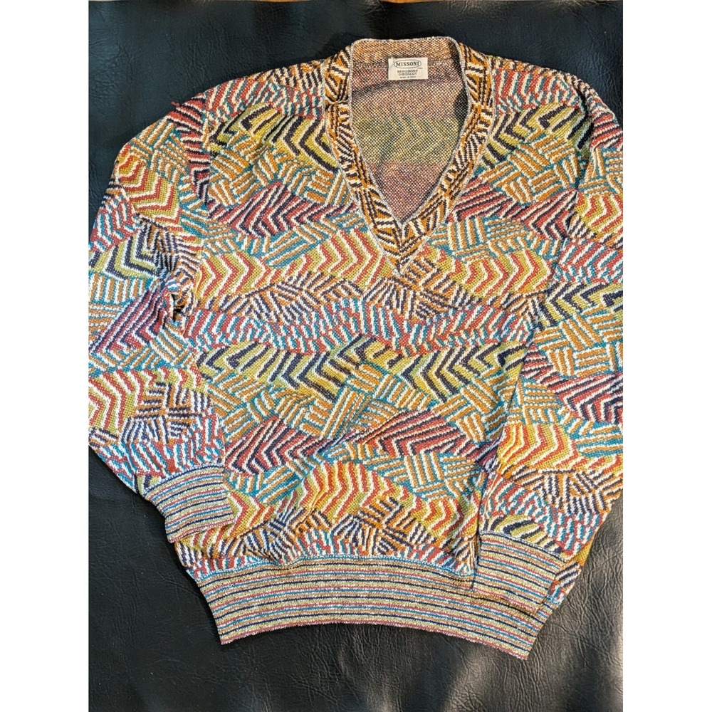 Missoni Bergdorf Goodman V Neck ZigZag Long Sleeve Sweater Italy 56 L